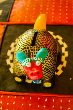 Colorful Hand-Painted Ceramic Armadillo Piggy Bank with Patterned Scales