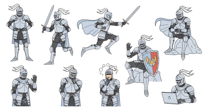 Collection of Knights in Various Poses and Actions.