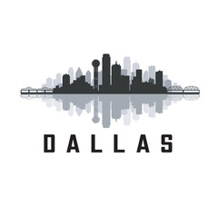 Naklejka premium Dallas Texas Skyline Black and White Icon Minimal City Silhouette Vector
