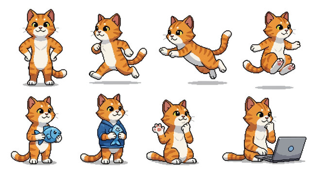 Collection of Adorable Orange Tabby Cat Poses and Actions.