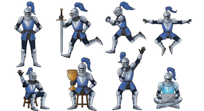 Collection of Knights in Various Poses and Actions.