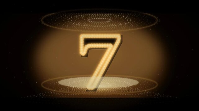 Glowing golden number countdown on a futuristic dark platform