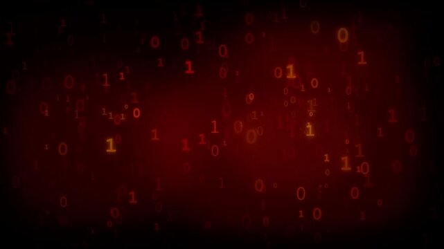 Falling red binary code matrix background representing cyber threat