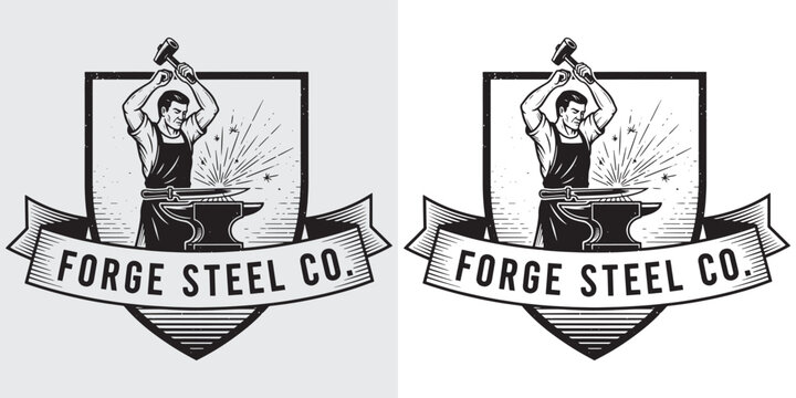 Blacksmith Artisan Forging Knife on Anvil Logo Illustration