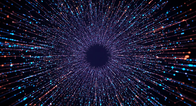 Abstract Digital Tunnel of Light Particles Streaking Through Space