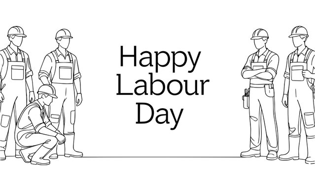 Minimalist Line Art Construction Workers Happy Labour Day Celebration Social Media Banner PNG