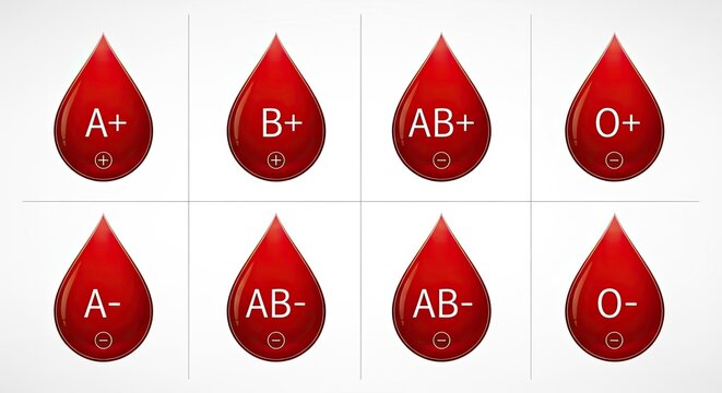 Blood type drops display red liquid medical healthcare science illustration