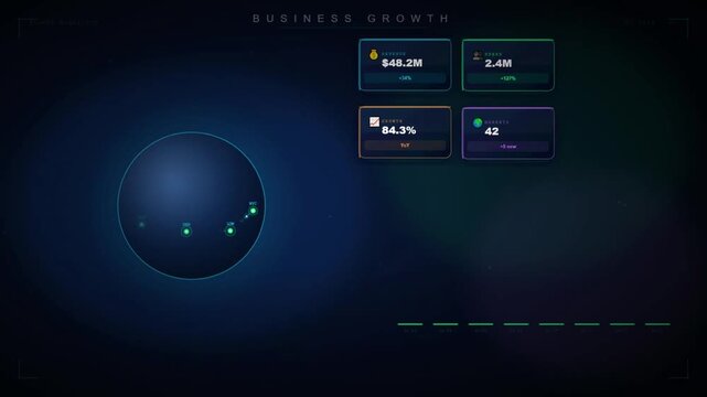 Business growth analytics dashboard with quarterly revenue bar graph