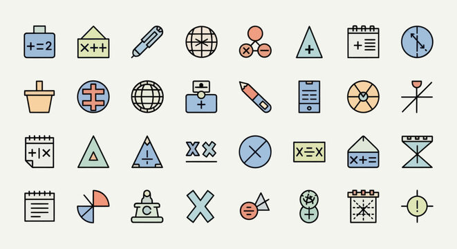 Colorful math and science icons set