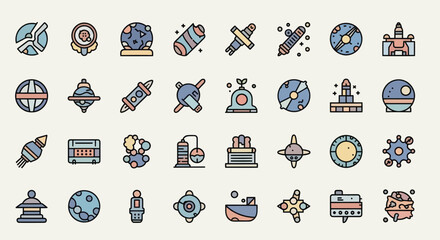 Cosmic icons spacecraft and celestial objects © Jacob