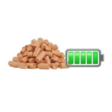 Pile of Beige Earplugs Beside Full Green Battery Icon on Transparent Background