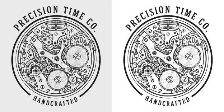 Precision Time Co Handcrafted Mechanical Watch Movement Inner Gears and Clockwork Engraving