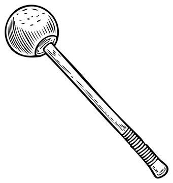 Vintage line art illustration of a ball mace weapon: hand drawn vector image of a flanged medieval bludgeon