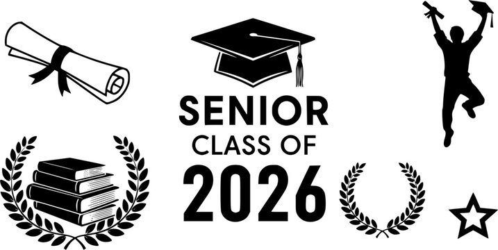 vector set of Senior class of 2026 year, graduation vector template