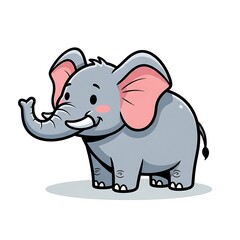 Obraz premium Cute cartoon elephant standing with trunk raised on a white background