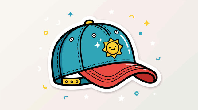 Colorful cartoon baseball cap with sun.