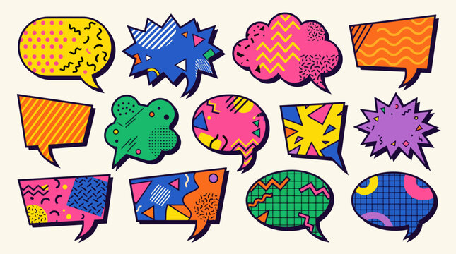 Colorful comic speech bubbles icons set.