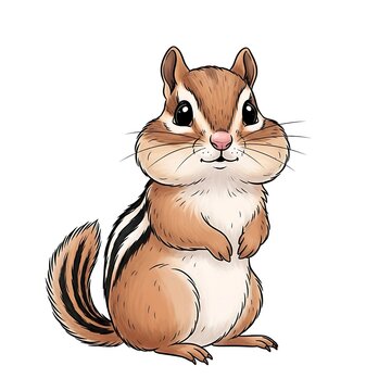 Cute cartoon chipmunk illustration standing with full cheek pouches on a white background