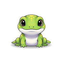 Fototapeta premium Cute cartoon frog with big eyes and a happy smile isolated on a white background