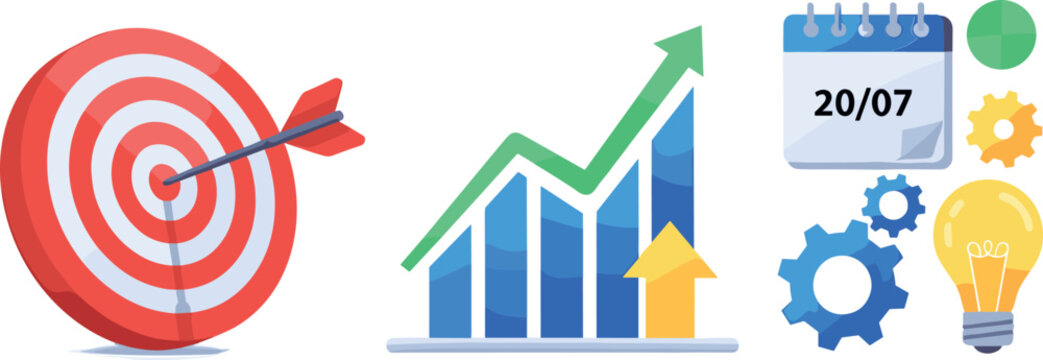 Business growth target illustration flat vector success strategy analytics chart goal achievement concept for corporate web design