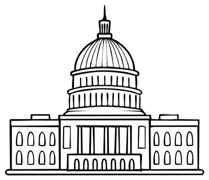 Capitol Building Sketch Black and White Outline