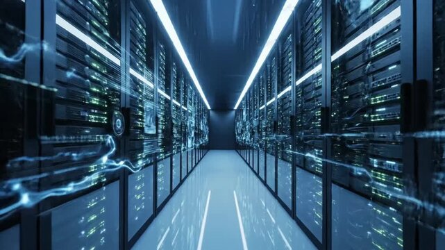 Exploring a data center filled with servers supporting network and information management
