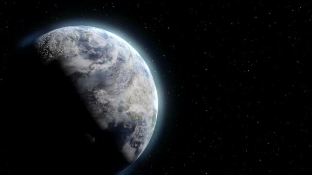Planet earth 3D orbital animation with realistic geography map surface, concept global space travel