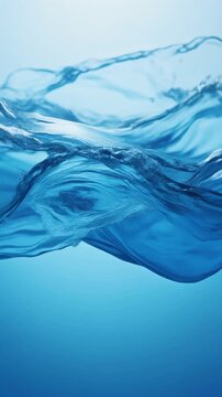 Elegant slow-motion capture of pure, transparent blue water waves flowing gracefully to symbolize freshness and purity.