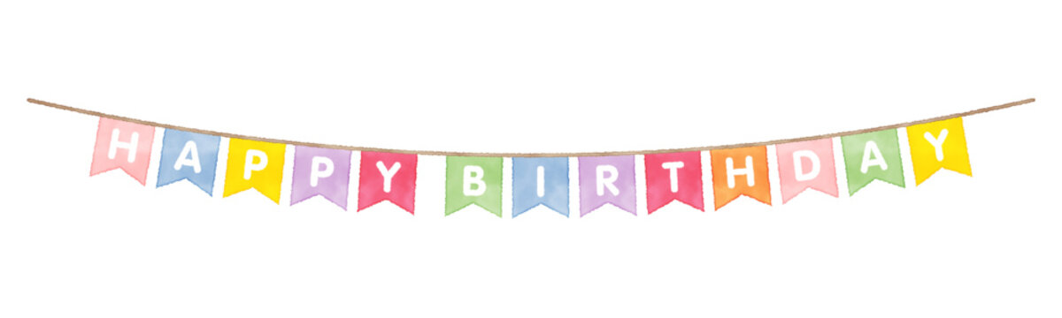 Watercolor pennant flag garland in a row, birthday party decoration illustration vector