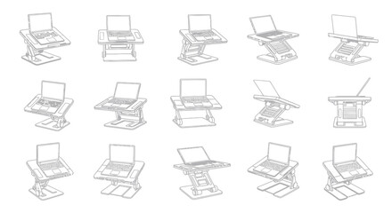 Collection of adjustable laptop stands with laptops © Tukang