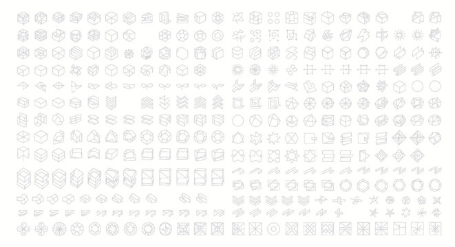 Collection of various geometric shapes and abstract icons for design