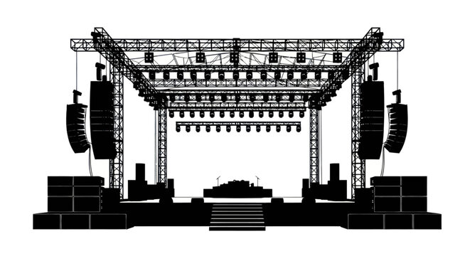 Stage lighting and sound equipment setup for a concert.