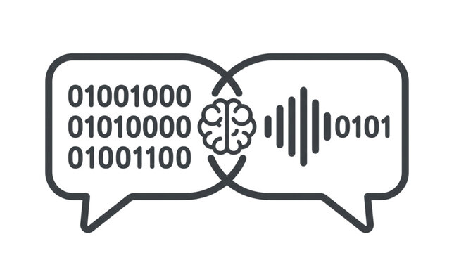 Ai communication concept with binary code and brain icon artificial intelligence machine learning white background communication technology information learning processing computer language