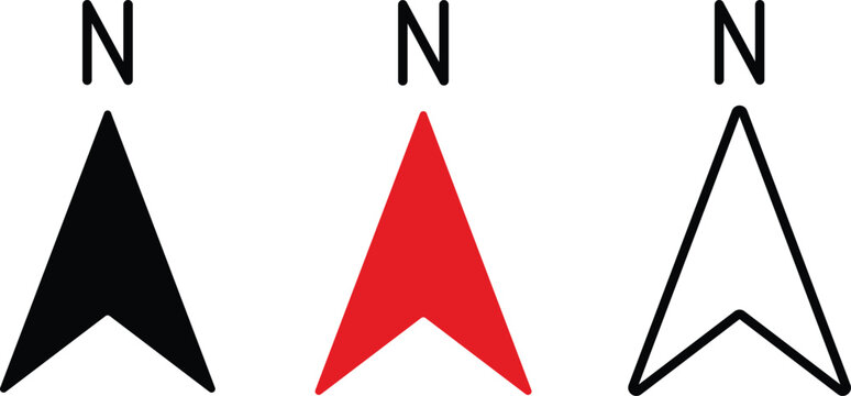 North arrow icon set. GPS north pointer for navigation signs. Compass north arrow.directional compass points N S W E icon set vector. North, south, west, east navigation arrow symbol vector.