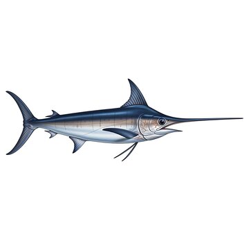 Detailed illustration of a blue swordfish with a distinctive long bill