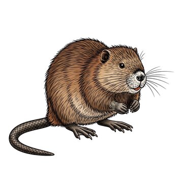 Detailed illustration of a muskrat standing on a white background