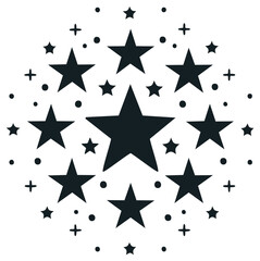 Obraz premium Abstract circular arrangement of dark stars and sparkles on a light background