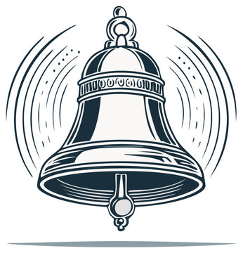 Classic antique bell ringing with sound waves illustration