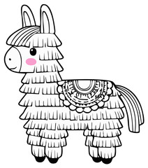 Obraz premium Cute outline llama piñata with festive saddle isolated on white background