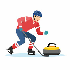 Fototapeta premium Curling Player Pushing Stone on Ice