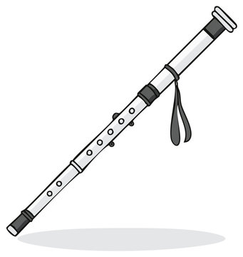 Traditional wooden woodwind instrument with finger holes and a hanging strap detailed illustration