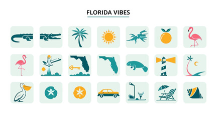Fototapeta premium Florida Vibes Collection Iconic Symbols of the Sunshine State for Your Designs