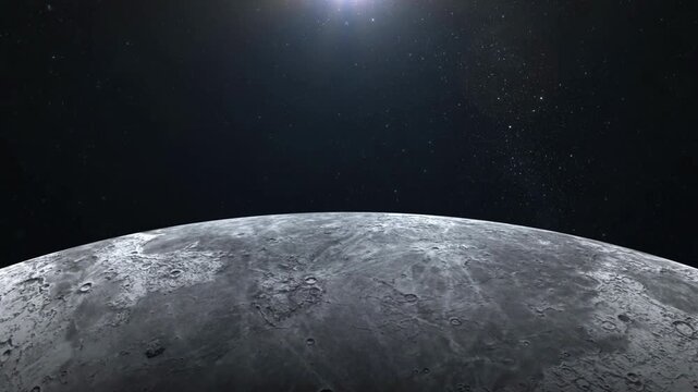 Textured surface of the moon close-up in motion. 3d animation. Planet Earth View From Moon Surface In Space Crescent, Astronomy, Lunar Cycle