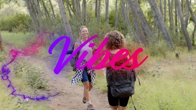 Two hikers nearing travel trail, reuniting and embracing with packs, sparking Vibes smoke forming