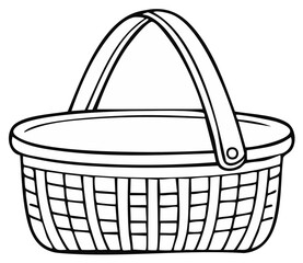 Fototapeta premium Black and white woven basket with handle, illustration