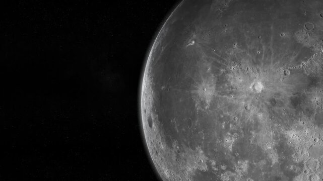 Rotating moon on a black background. 3d 4K animation rotates around a virtual moon showing Clementine data cycling of the rotation moon satelite