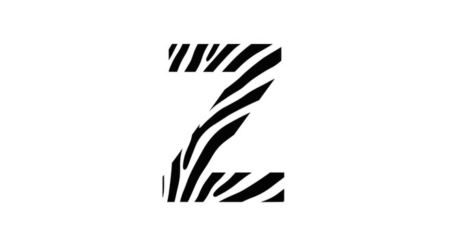 Bold letter z with black and white zebra stripes pattern isolated on a clean white background graphic design element
