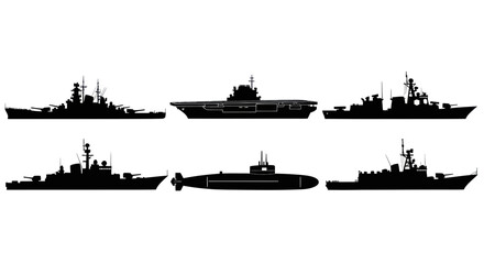 Silhouette Collection of Naval Warships and Submarine © Teh