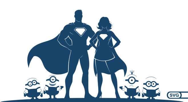 Superhero Family Silhouette with Minions