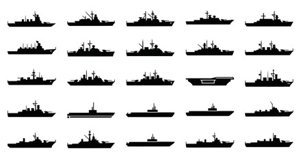 Naval Fleet Silhouette Collection: Warships, Aircraft Carrier, Destroyers, Frigates © Denso